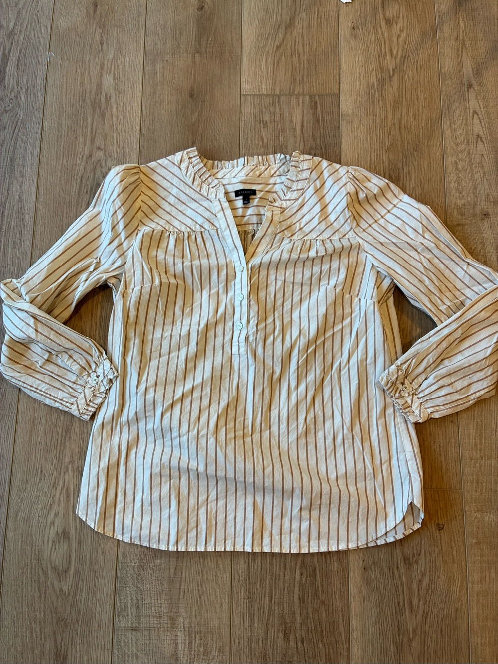 Talbots Lightweight Cream/Tan Striped Blouse cottage lightweight cotton XL